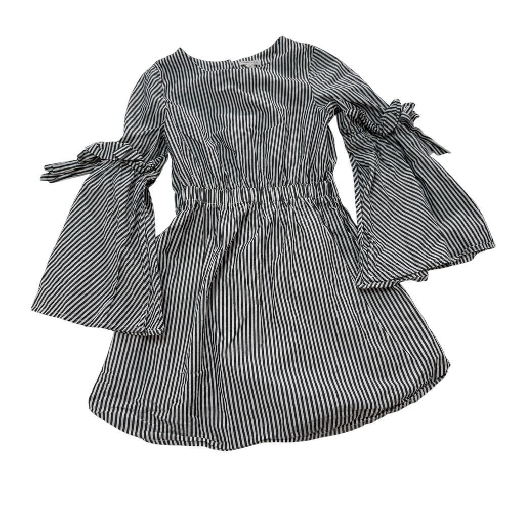 Childrens Habitual Girl Black and White striped Dress with Bell Sleeves